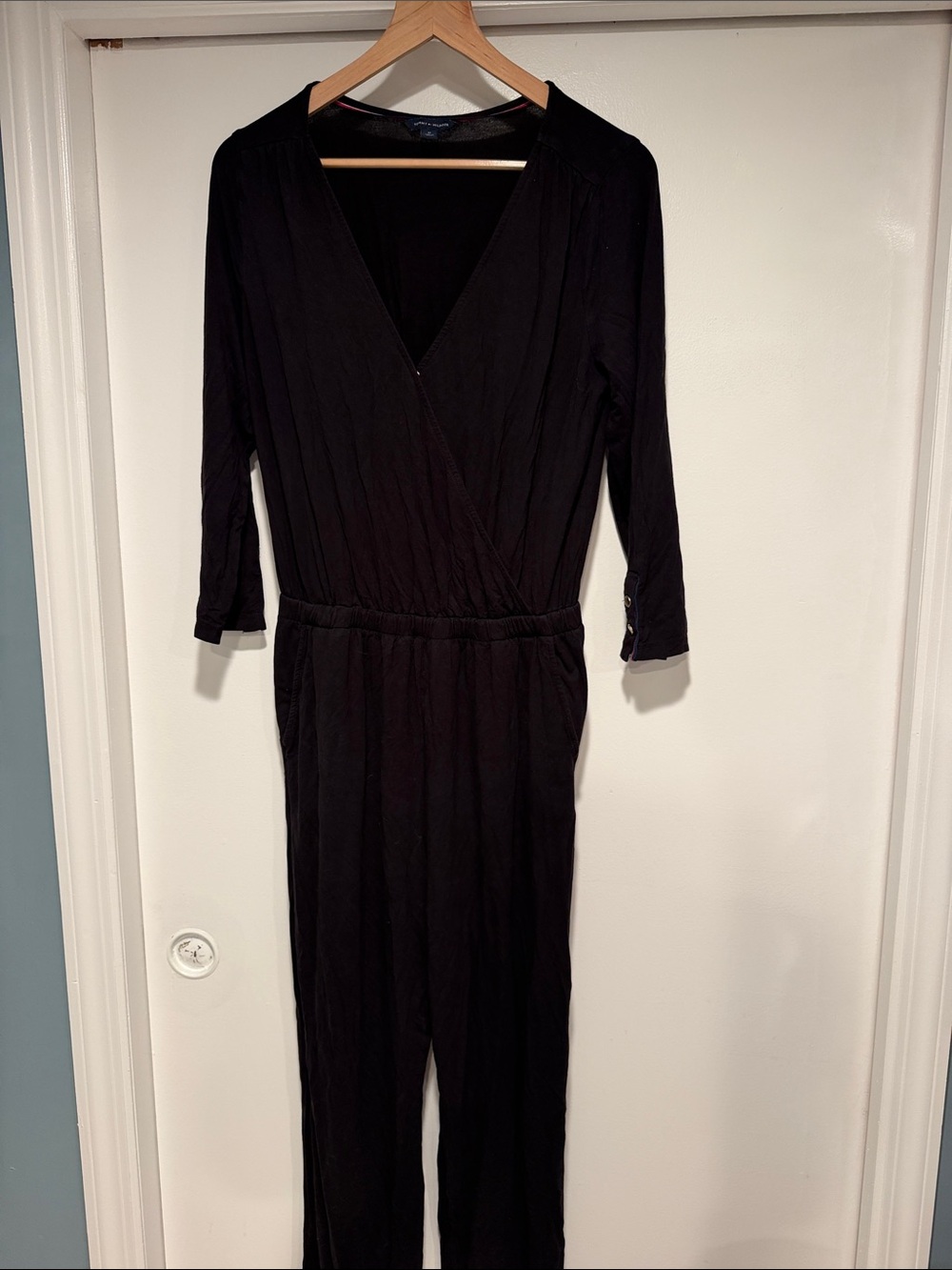 Tommy Hilfiger Black Long-Sleeve Wrap Jumpsuit